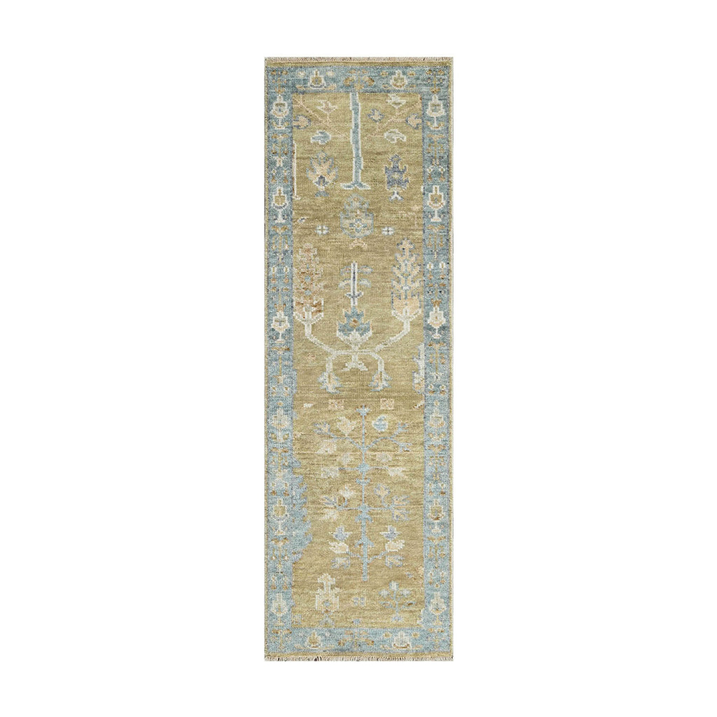 Multi Size Warm Beige Aqua Ivory Color Hand Knotted Oushak Wool Traditional Oriental Rug