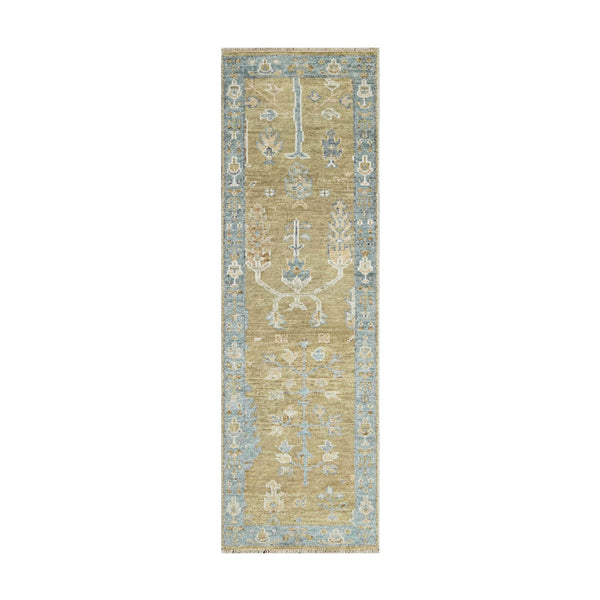 Multi Size Warm Beige Aqua Ivory Color Hand Knotted Oushak Wool Traditional Oriental Rug