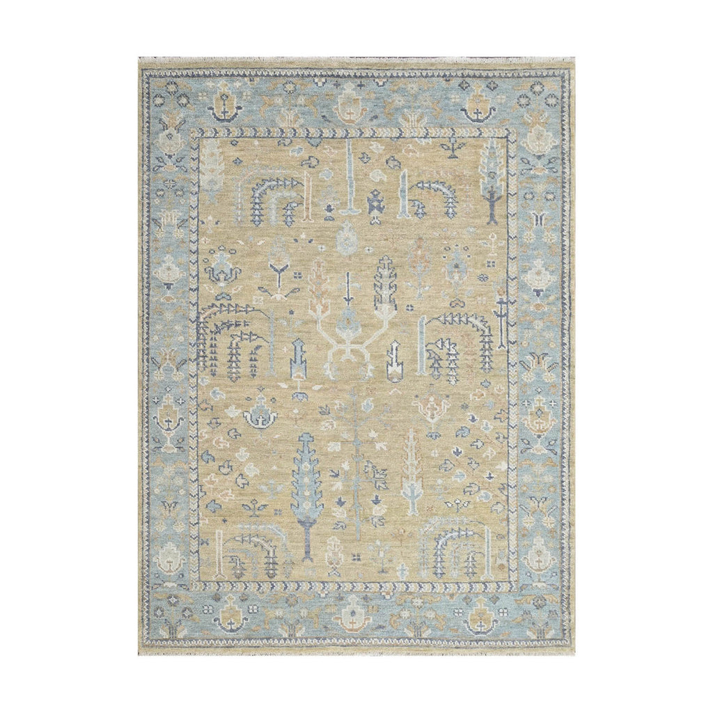 Multi Size Warm Beige Aqua Ivory Color Hand Knotted Oushak Wool Traditional Oriental Rug