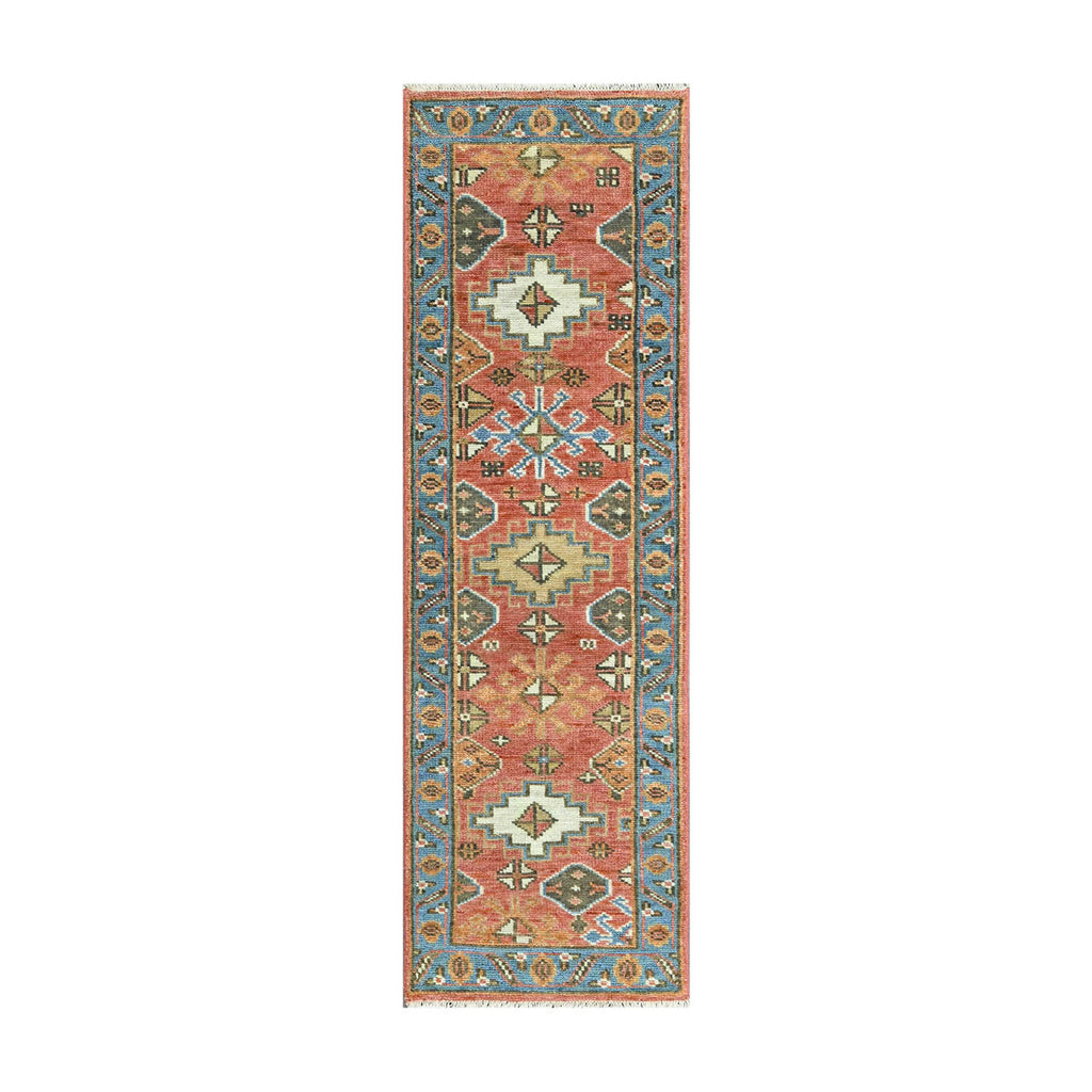 Multi Size Coral Blue Ivory Color Hand Knotted Arts & Crafts Oushak Wool Arts & Crafts/Mission Oriental Rug