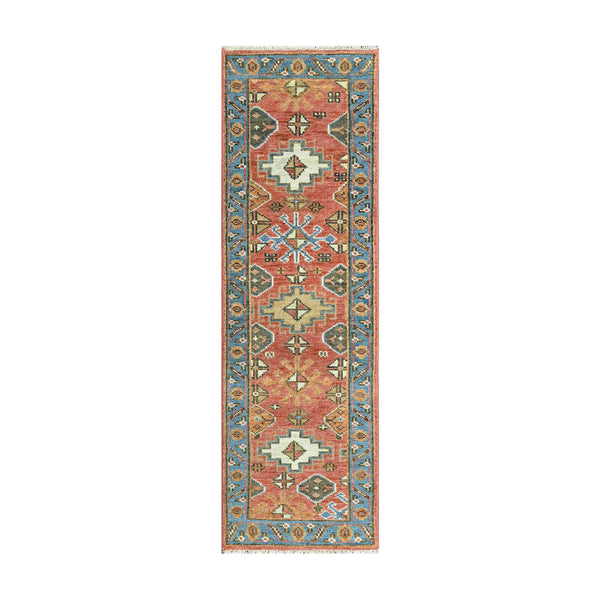 Multi Size Coral Blue Ivory Color Hand Knotted Arts & Crafts Oushak Wool Arts & Crafts/Mission Oriental Rug