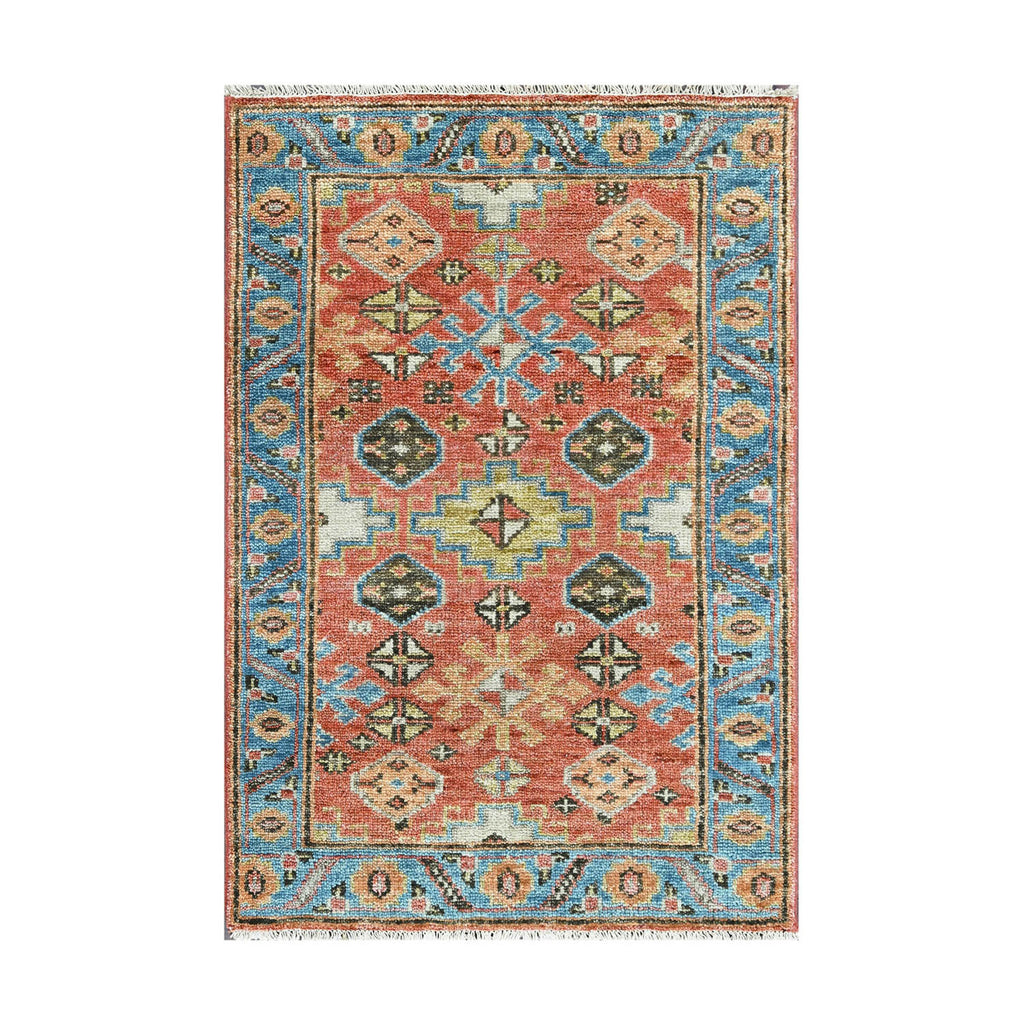 Multi Size Coral Blue Ivory Color Hand Knotted Arts & Crafts Oushak Wool Arts & Crafts/Mission Oriental Rug