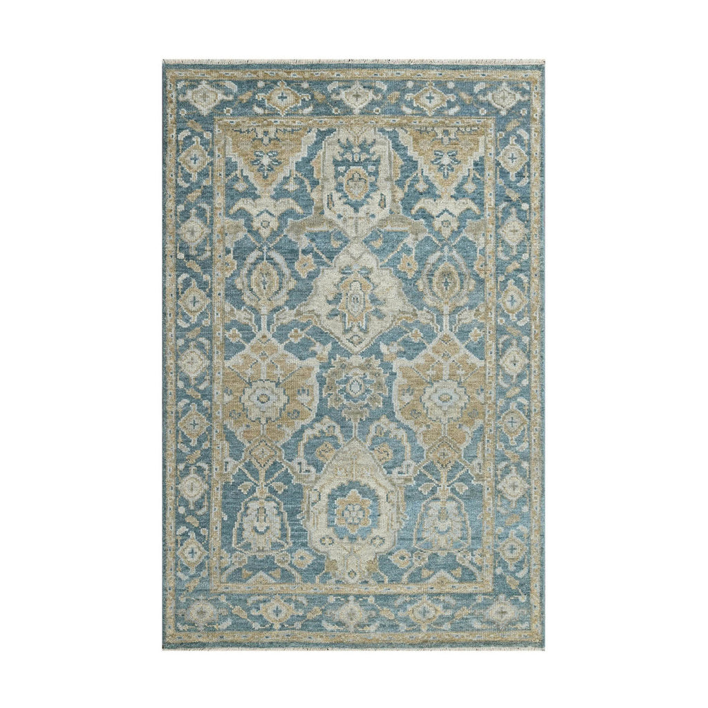 Multi Size Aqua Beige Gold Color Hand Knotted Oushak Wool Traditional Oriental Rug