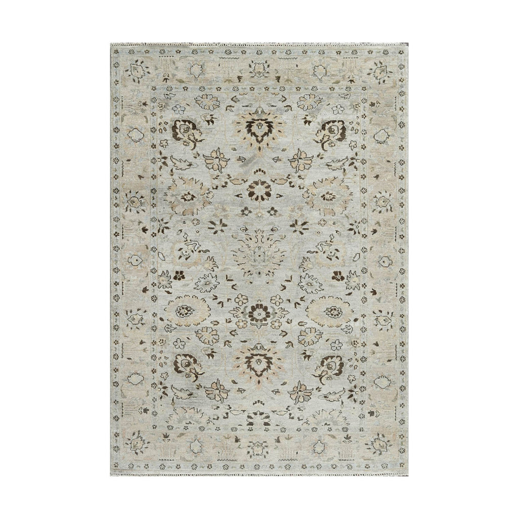 6x9 Gray Beige, Taupe, Brown Color Hand Knotted Oushak Wool Traditional Oriental Rug