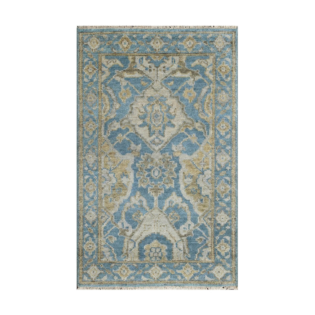 Multi Size Aqua Beige Gold Color Hand Knotted Oushak Wool Traditional Oriental Rug