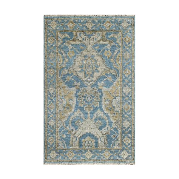 Multi Size Aqua Beige Gold Color Hand Knotted Oushak Wool Traditional Oriental Rug