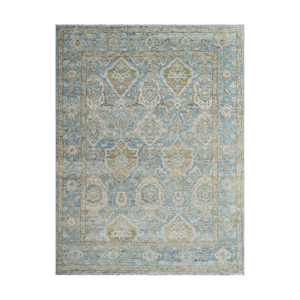 Multi Size Aqua Beige Gold Color Hand Knotted Oushak Wool Traditional Oriental Rug
