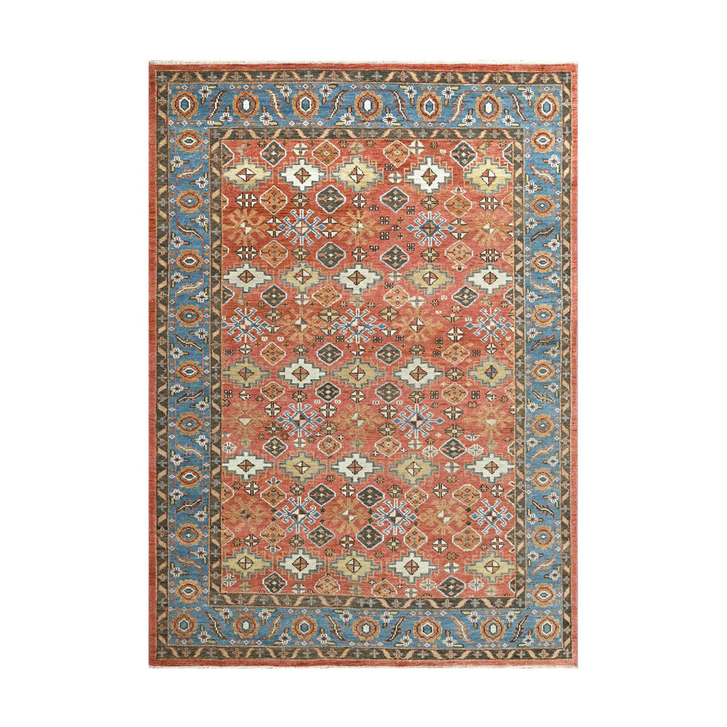 Multi Size Coral Blue Ivory Color Hand Knotted Arts & Crafts Oushak Wool Arts & Crafts/Mission Oriental Rug