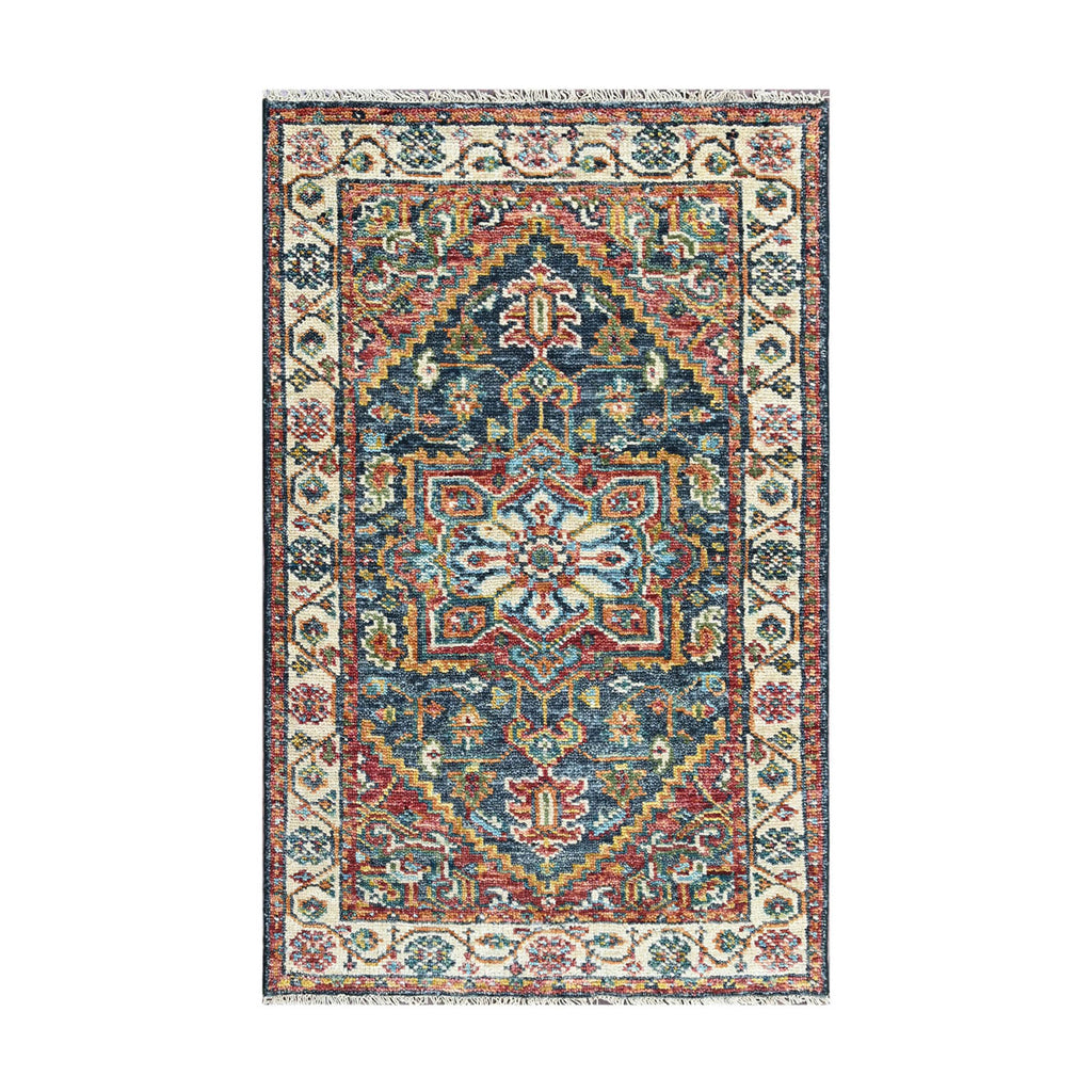 Multi Size Navy Ivory Brunt Orange Color Hand Knotted Oushak Wool Traditional Oriental Rug