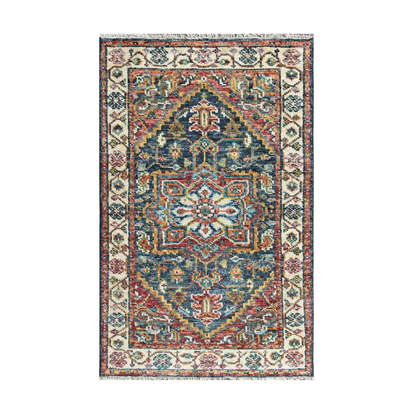 Multi Size Navy Ivory Brunt Orange Color Hand Knotted Oushak Wool Traditional Oriental Rug