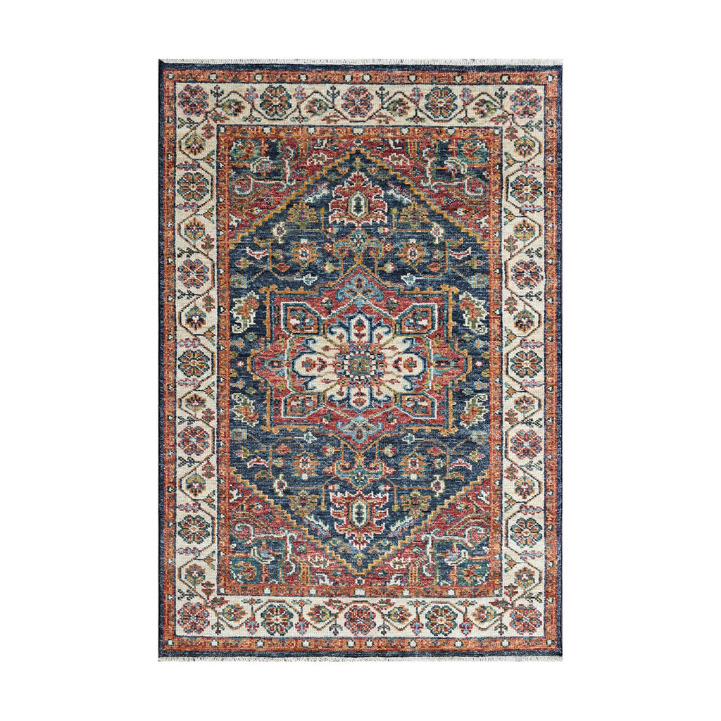 Multi Size Navy Ivory Brunt Orange Color Hand Knotted Oushak Wool Traditional Oriental Rug