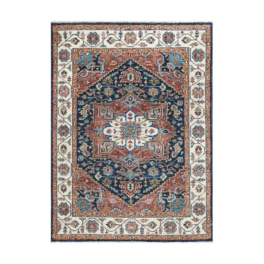 Multi Size Navy Ivory Brunt Orange Color Hand Knotted Oushak Wool Traditional Oriental Rug