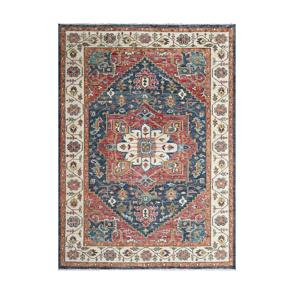 Multi Size Navy Ivory Brunt Orange Color Hand Knotted Oushak Wool Traditional Oriental Rug
