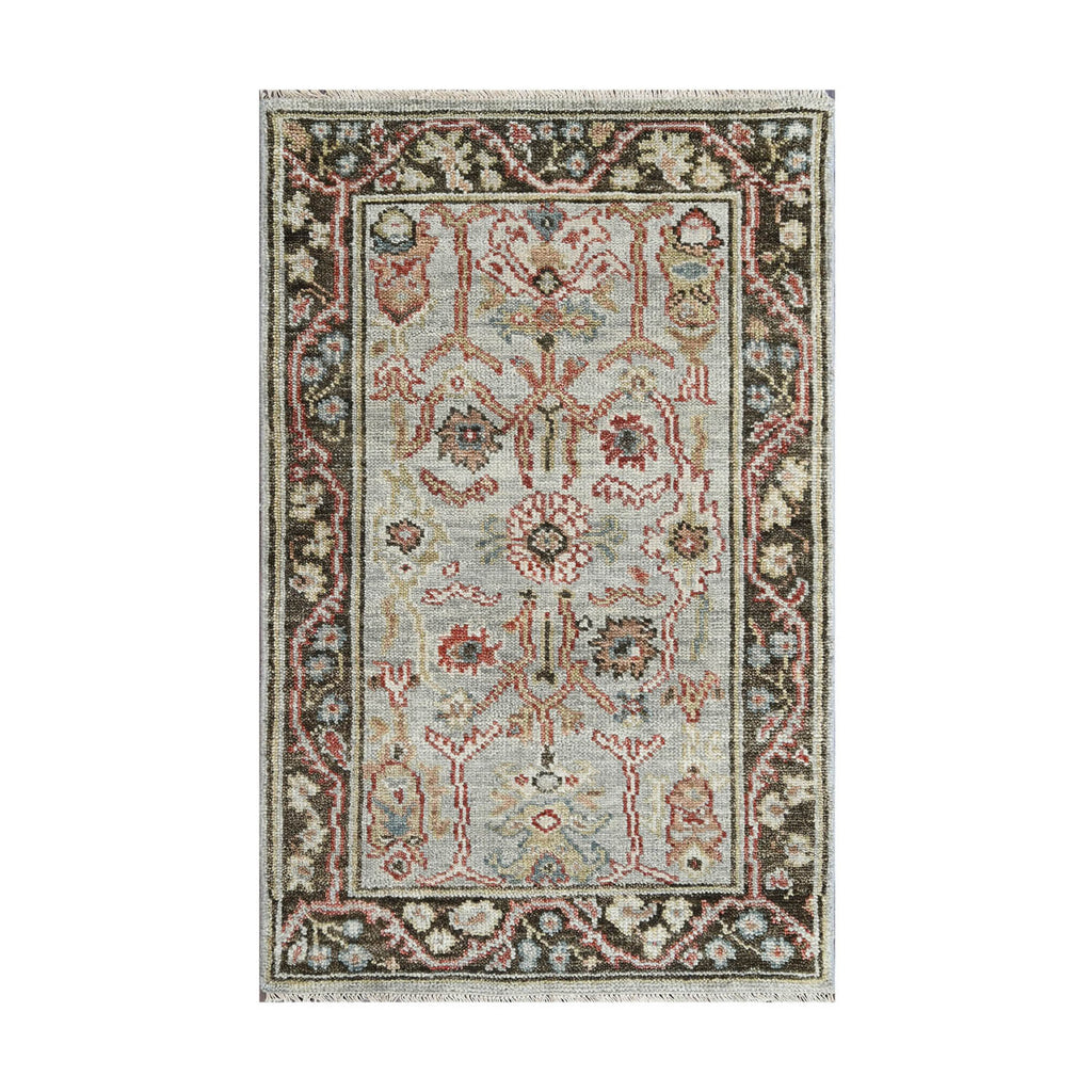 Multi Size Moss Graphite Peach Color Hand Knotted Oushak Wool Traditional Oriental Rug