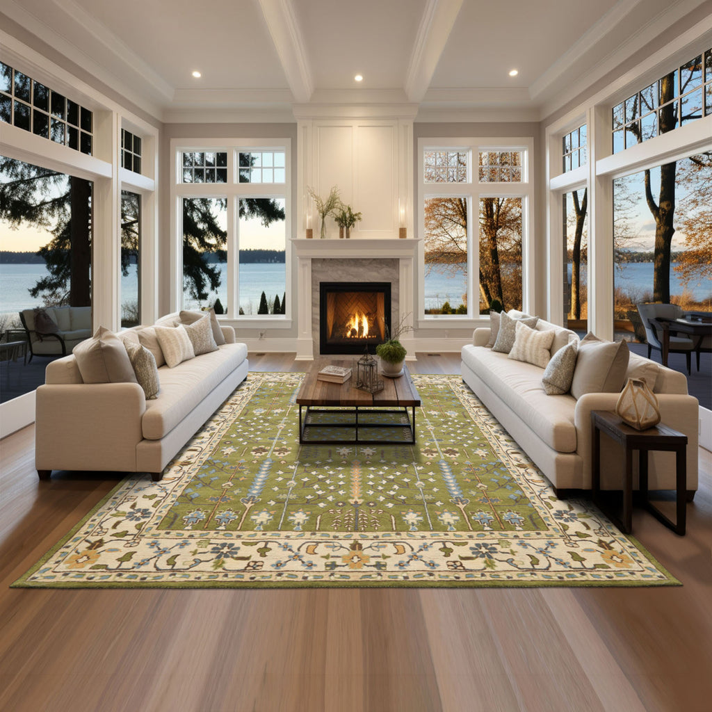 Multi Size Green Ivory Blue Color Hand Tufted Handmade Wool Traditional Oriental Rug