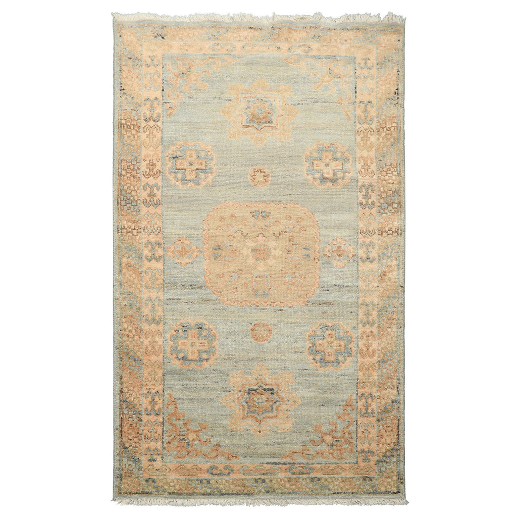 3x5 Mint, Blush, Beige Color Hand Knotted Afghan Oushak Wool Transitional Oriental Rug