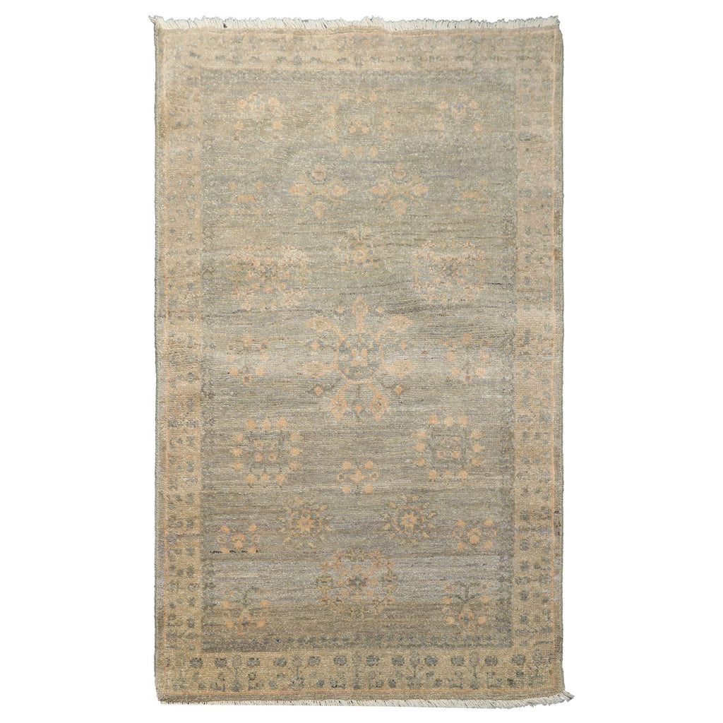 3x5 Mint, Gray, Beige Color Hand Knotted Afghan Oushak Wool Transitional Oriental Rug