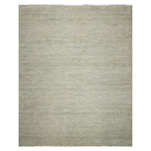 9X12 Sage Ivory Color Hand Knotted Geometric Wool & Bamboo Silk Contemporary Oriental Rug