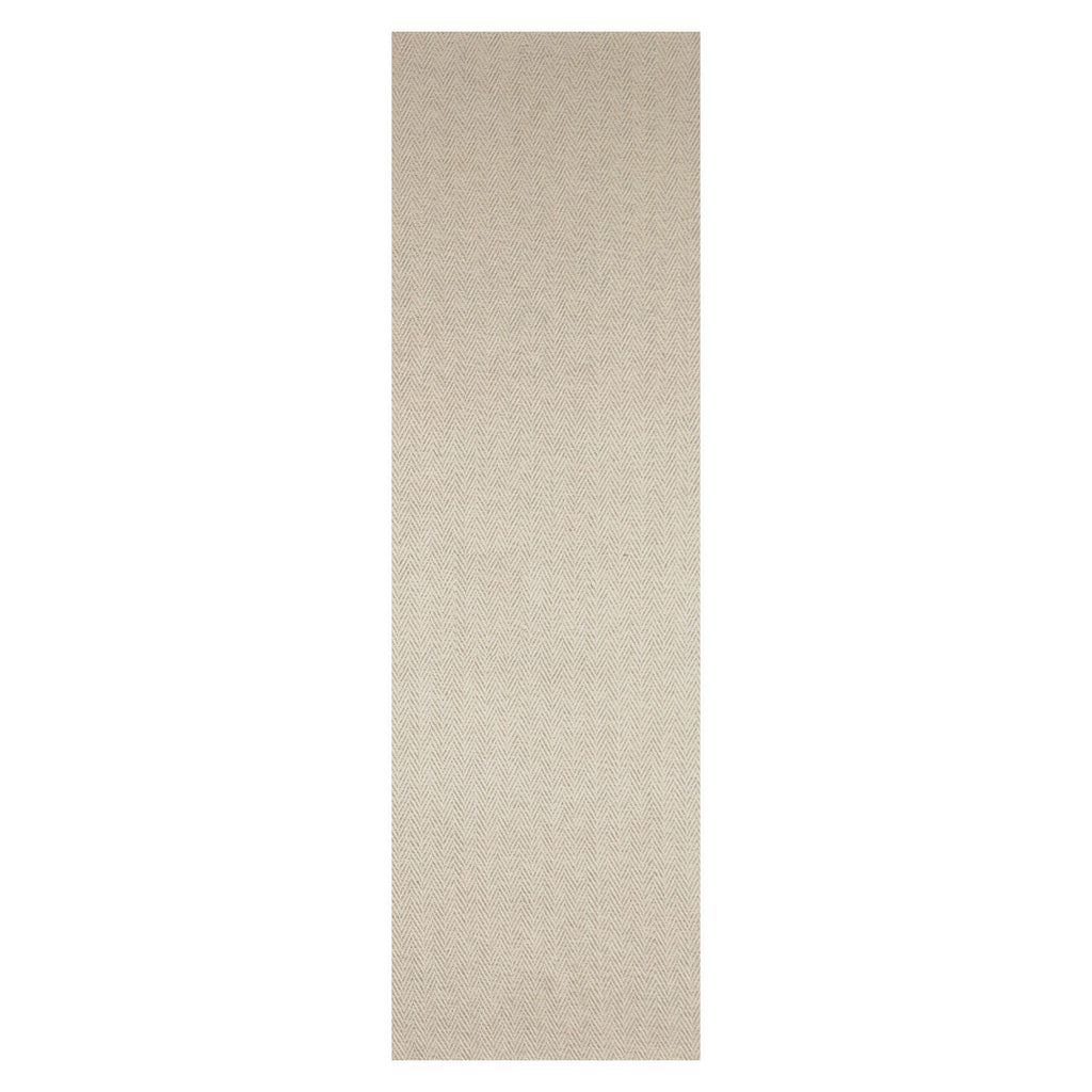 Runner Beige Ivory Color Hand Woven Herringbone New Zealand Wool Contemporary Oriental Rug