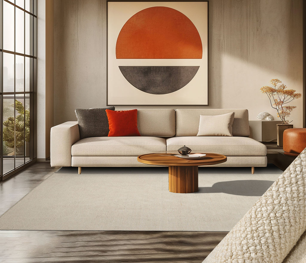 Multi Size Ivory Color Hand Tufted Textured New Zealand Wool Contemporary Oriental Rug