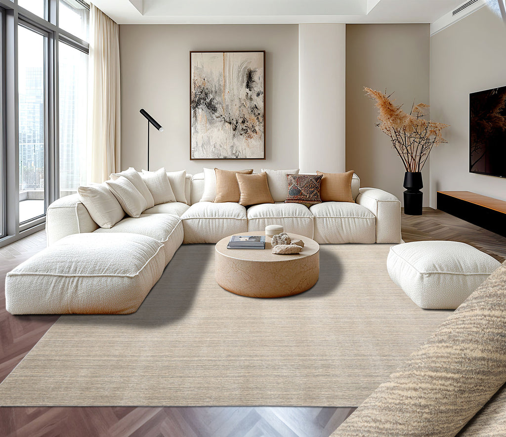 Multi Size Beige Gray Color Hand Tufted Textured New Zealand Wool Contemporary Oriental Rug