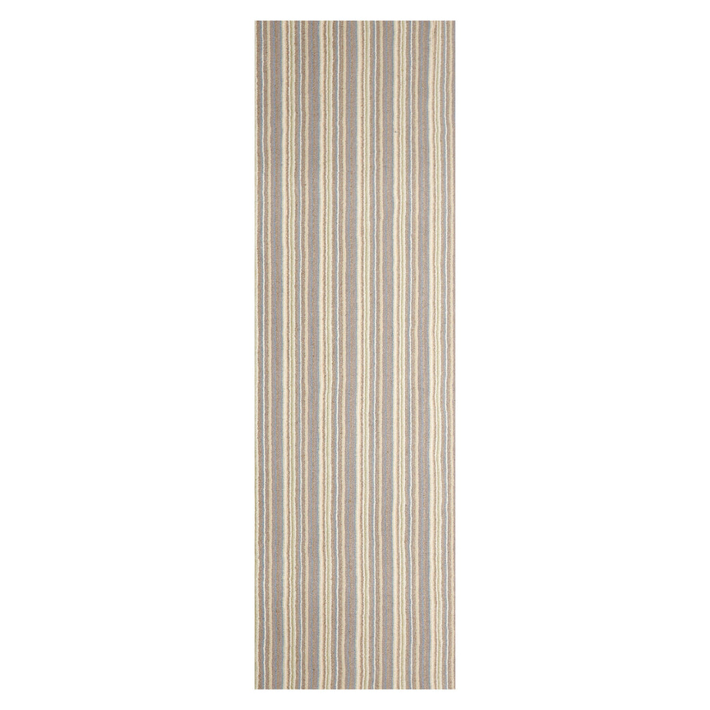 Runner Ivory Taupe Blue Color Hand Tufted Striped New Zealand Wool Contemporary Oriental Rug