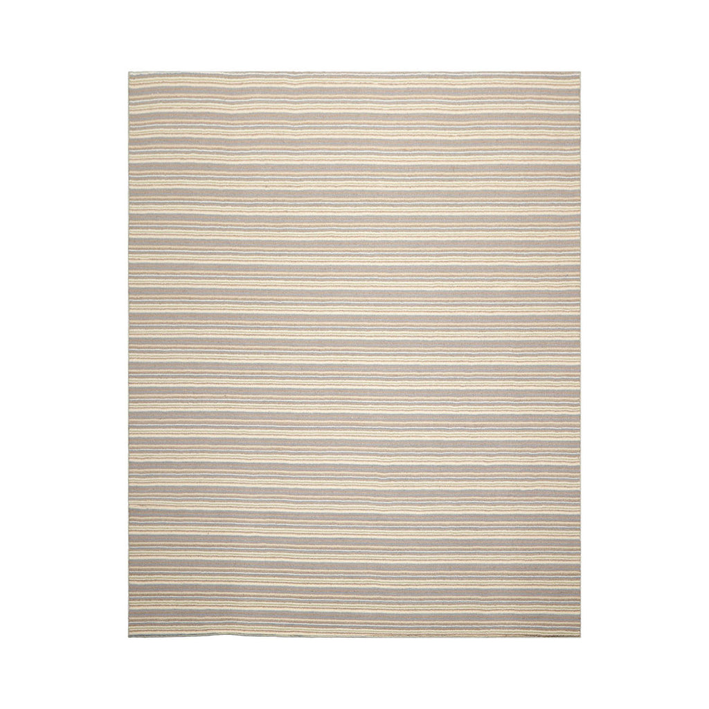 4'x6' Ivory Taupe Blue Color Hand Tufted Striped New Zealand Wool Contemporary Oriental Rug