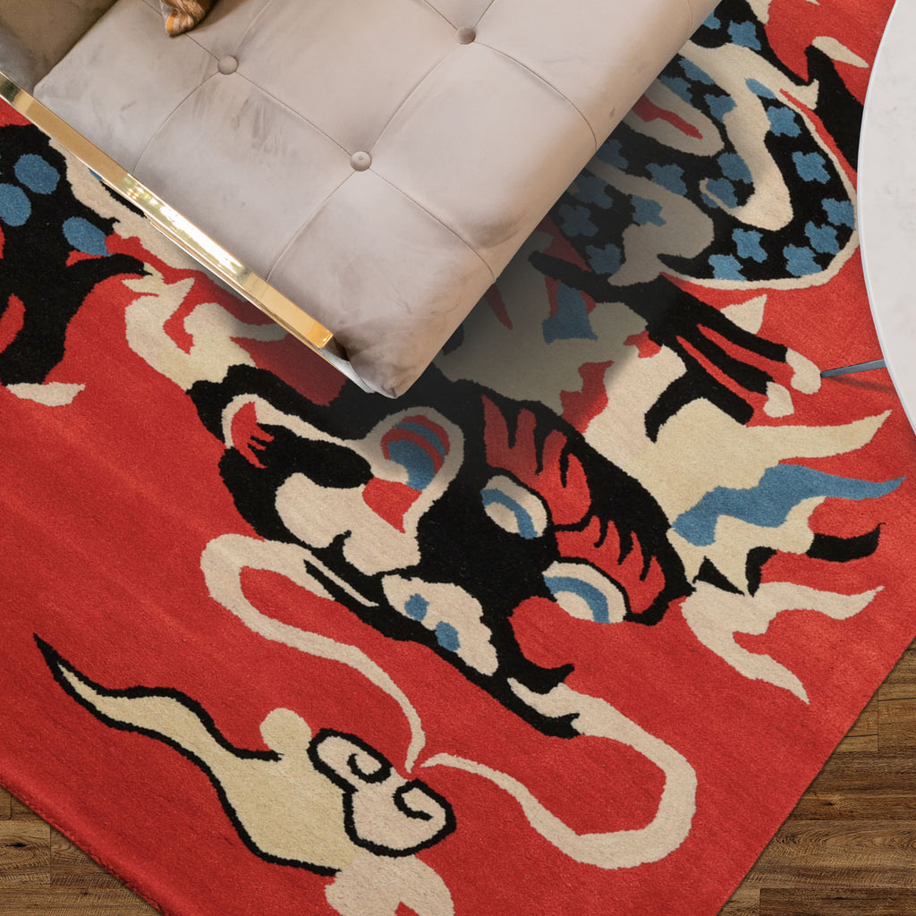 loomBloom Orange Hand Tufted 3x5 Pictorial Transitional Chinese Art Deco Dragon & Phoenix Wool Oriental Area Rug