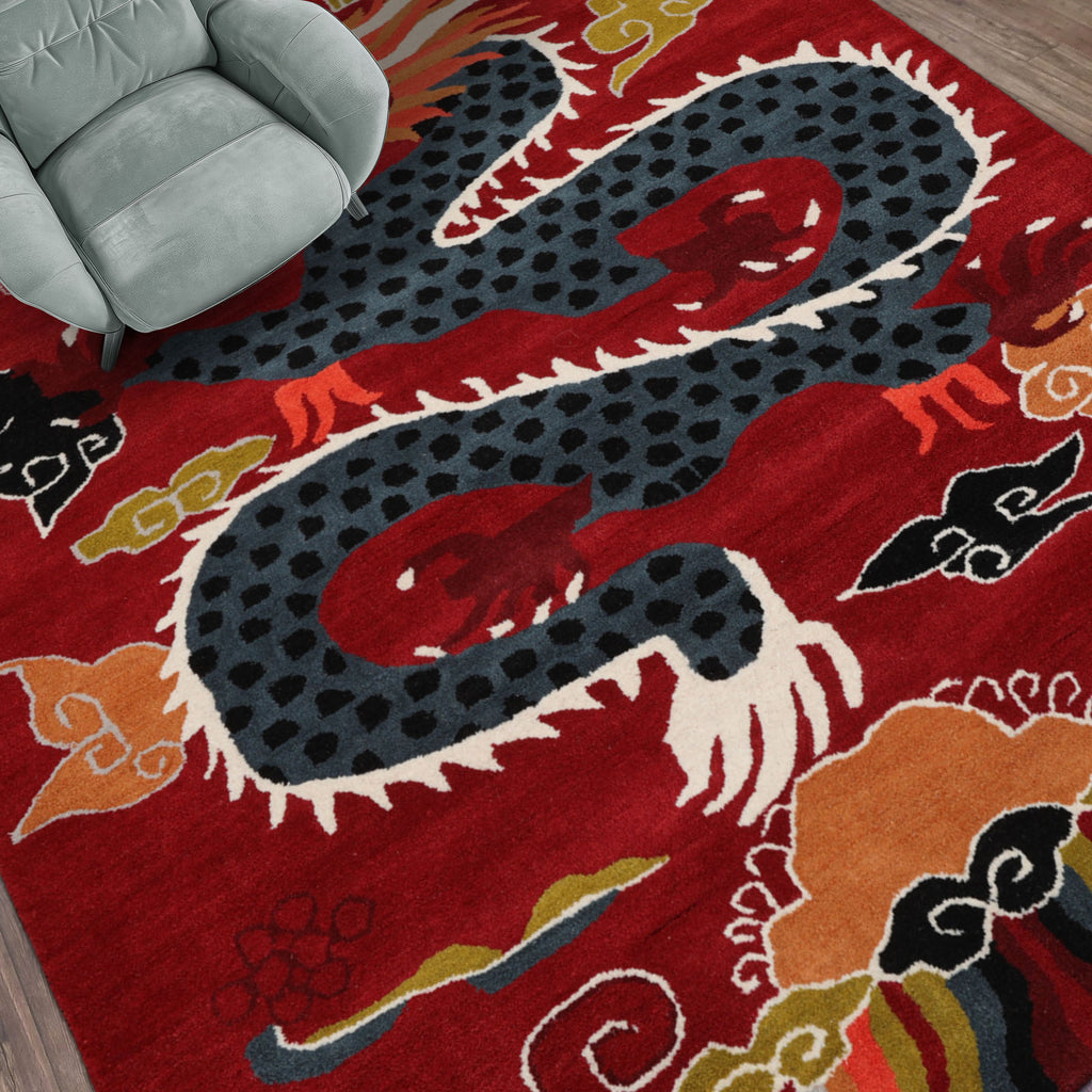 loomBloom Rust Hand Tufted 3x5 Pictorial Transitional Chinese Art Deco Dragon & Phoenix Wool Oriental Area Rug