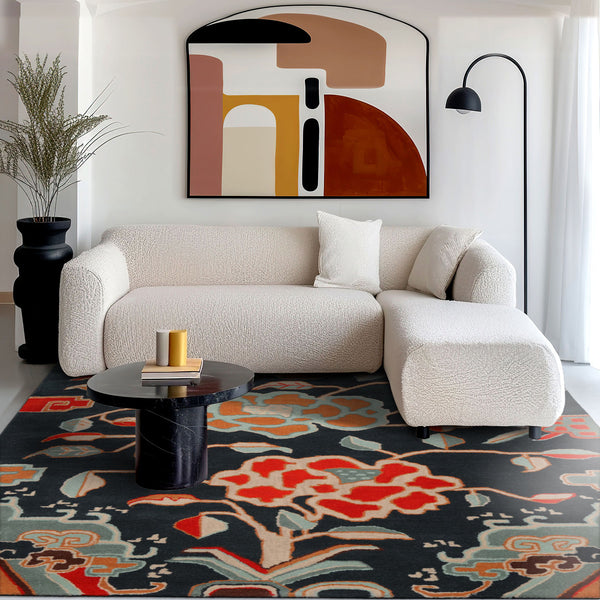Multi Size Blue Orange Peach Color Hand Tufted Handmade Wool Transitional Oriental Rug