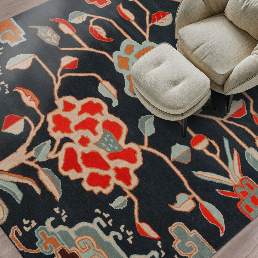 loomBloom Blue Hand Tufted 3x5 Handmade Transitional Botanical Wool Oriental Area Rug