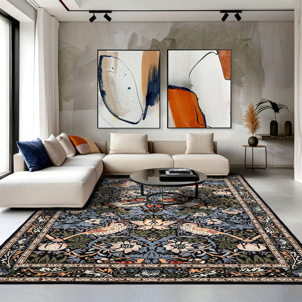 Multi Size Black Blue Ivory Color Hand Tufted William Morris Wool Arts & Crafts Oriental Rug