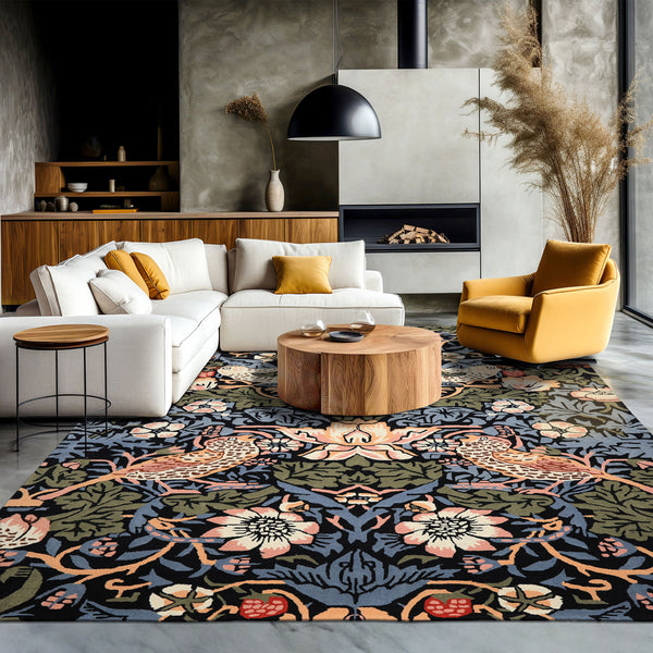 Multi Size Black Blue Ivory Color Hand Tufted William Morris Wool Arts & Crafts Oriental Rug