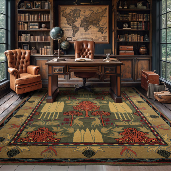 Multi Size Green Gold Blush Color Hand Tufted Pictorial Wool Arts & Crafts/Mission Oriental Rug
