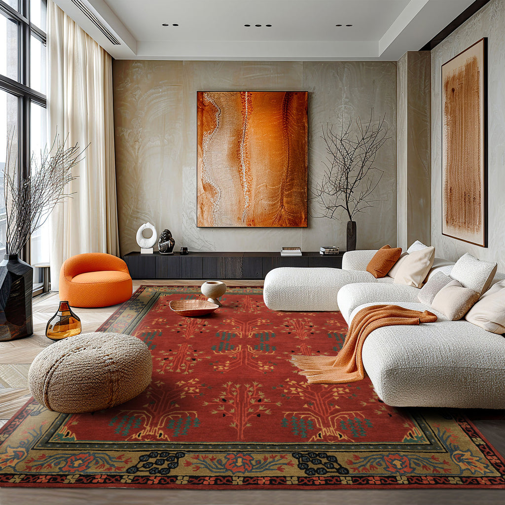 Multi Size Rose
 Pistachio Turquoise Color Hand Tufted Donegal Wool Traditional Oriental Rug
