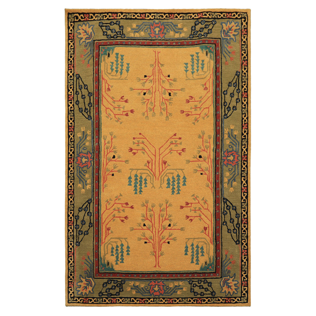 Multi Size Gold Pistacchio Raspberry Color Hand Tufted Donegal Wool Arts & Crafts Oriental Rug