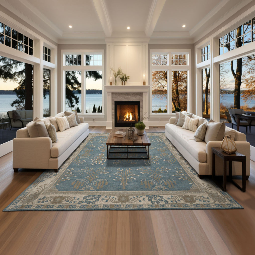 Multi Size Aqua Ivory Gray Color Hand Tufted Donegal Wool Traditional Oriental Rug
