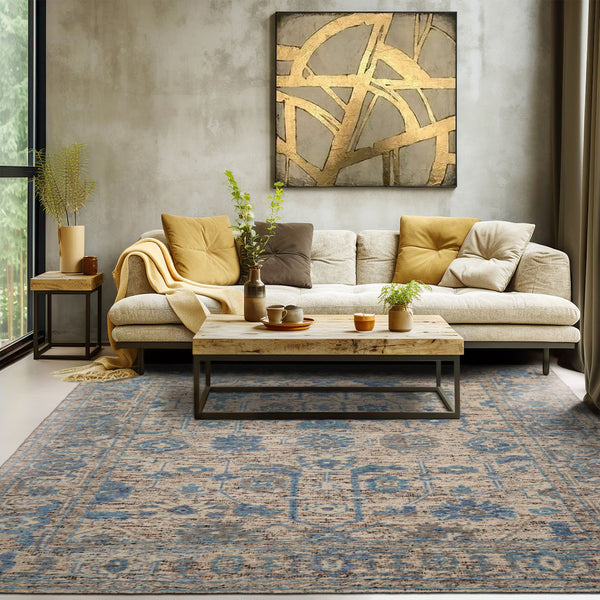 9x12 Beige Oatmeal Gray Color Hand Knotted Oushak Wool Transitional Oriental Rug