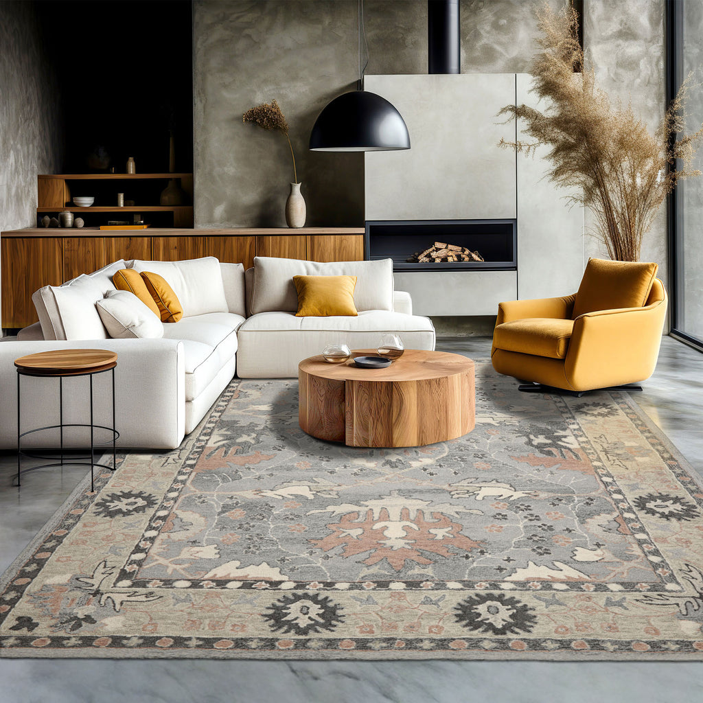 Multi Size Gray Cream Rust Color Hand Hooked Handmade Wool Transitional Oriental Rug