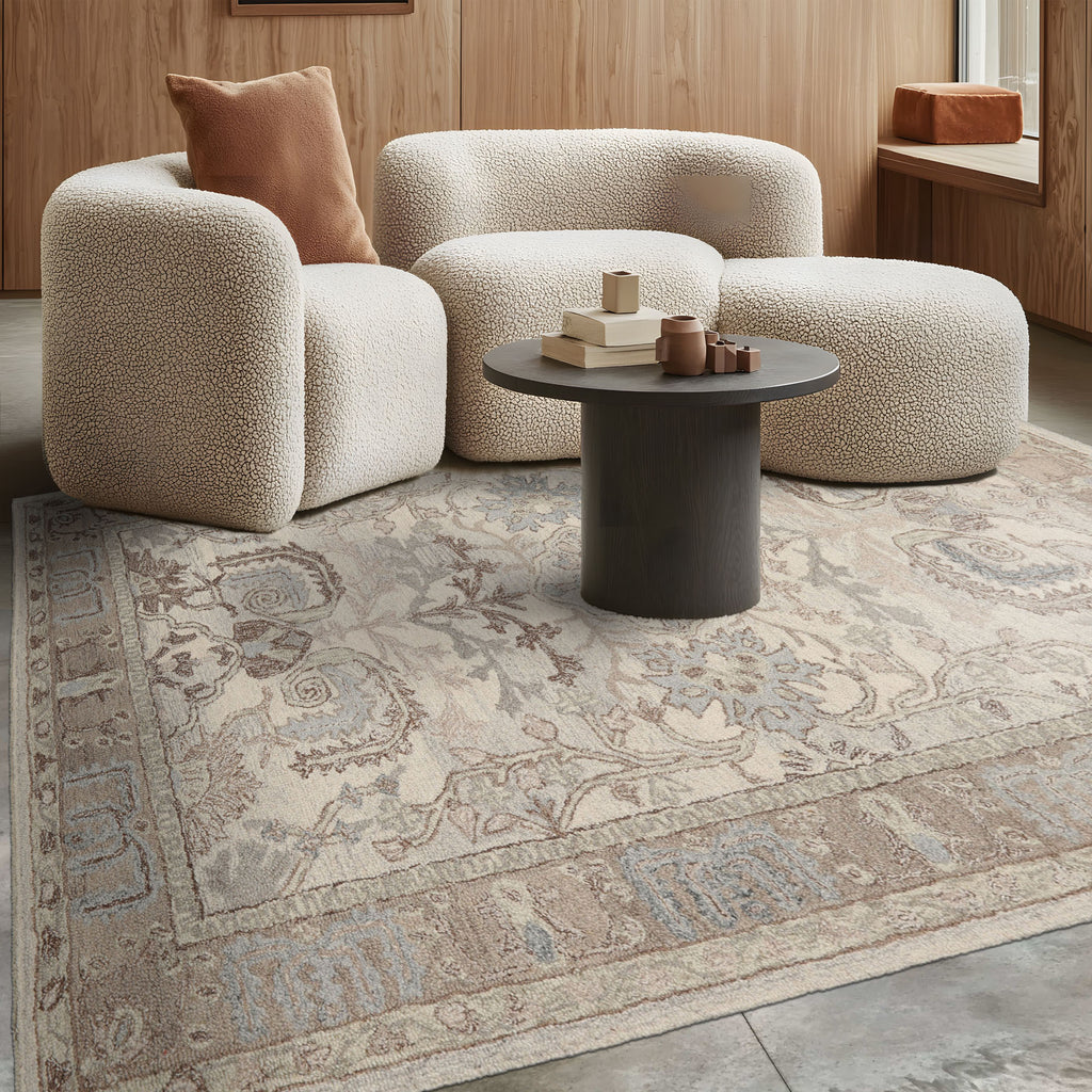 5x8 Beige, Taupe, Gray Color Hand Hooked Handmade Wool Transitional Oriental Rug