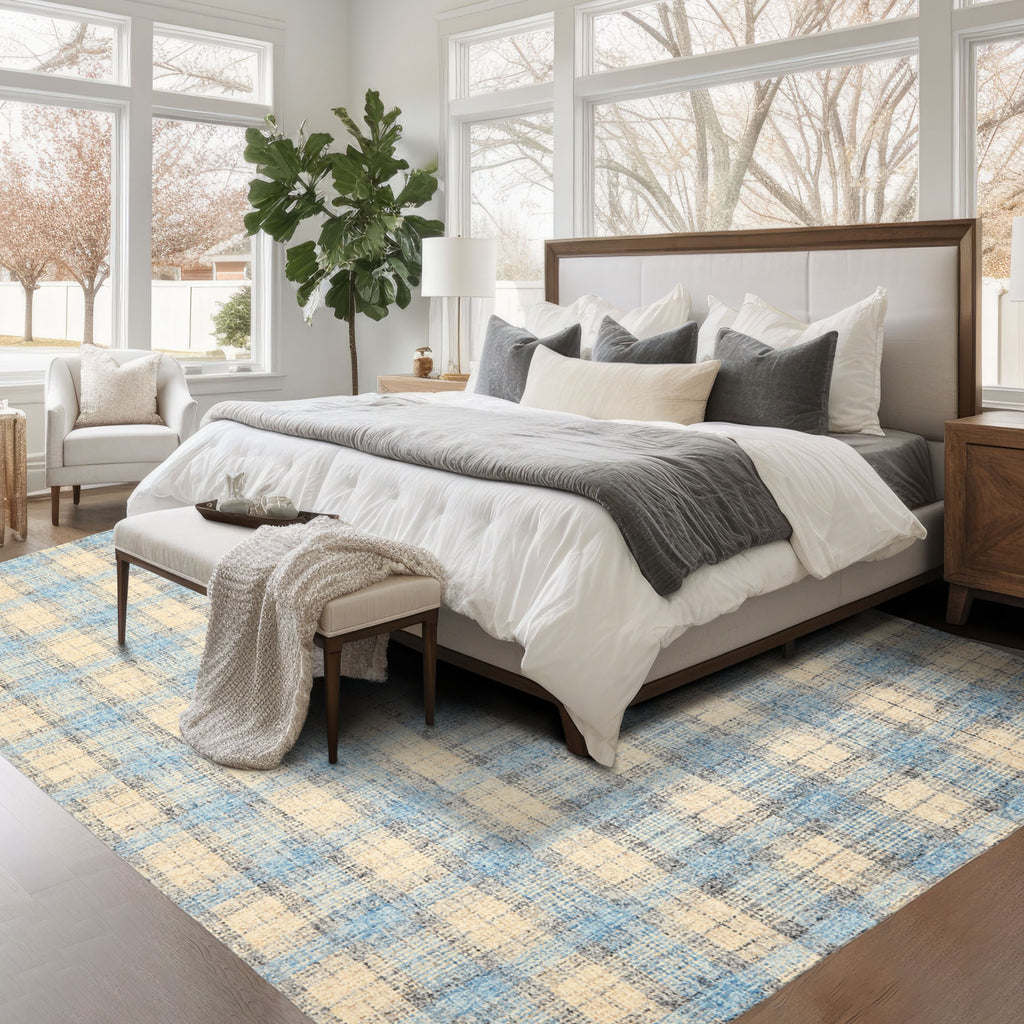 Multi Size Ivory Aqua Charcoal Color Hand Hooked  Wool Contemporary Oriental Rug