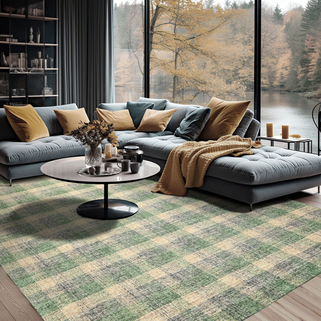 Multi Size Ivory Green Gray Color Hand Hooked  Wool Contemporary Oriental Rug