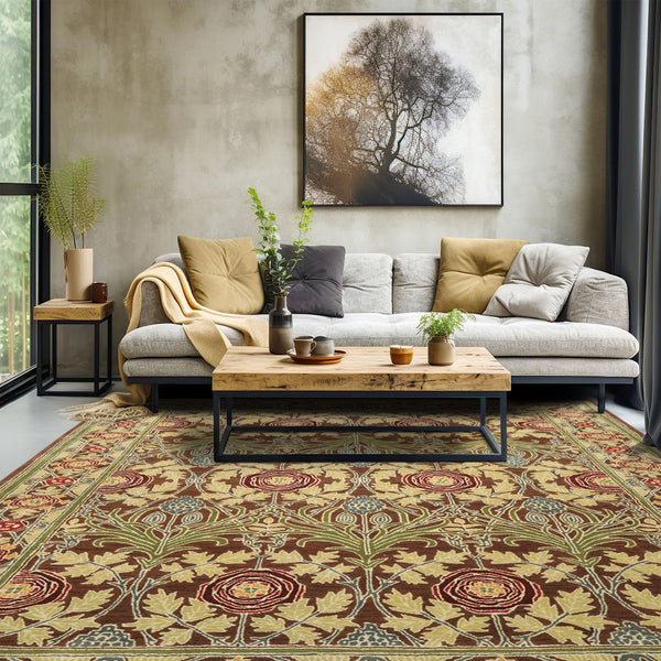 Multi Size Brown Sage Teal Color Hand Tufted William Morris Wool Arts & Crafts Oriental Rug