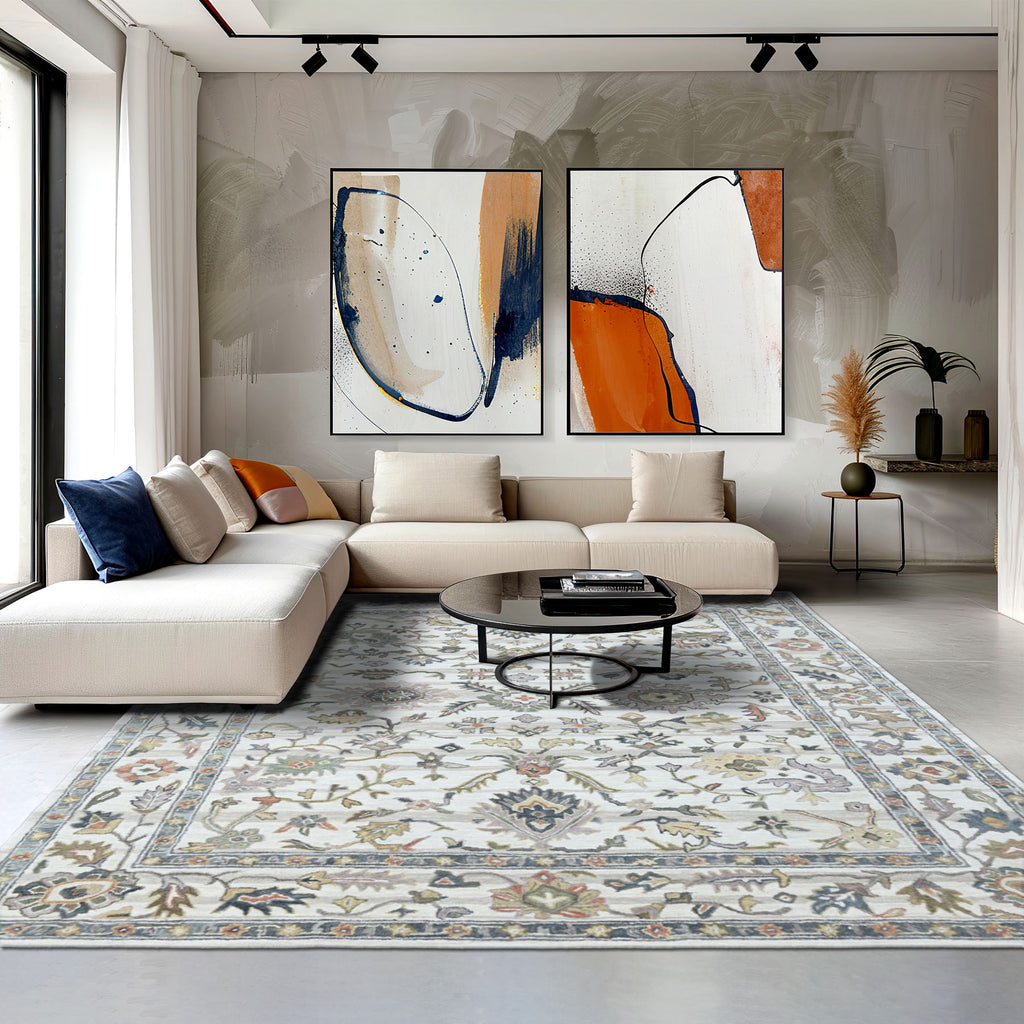 Multi Size Ivory Gray Blue Color Hand Tufted Handmade Wool Modern & Contemporary Oriental Rug