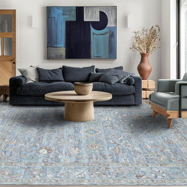 Multi Size Sky Blue Turquoise Beige Color Hand Tufted Handmade Wool Modern & Contemporary Oriental Rug