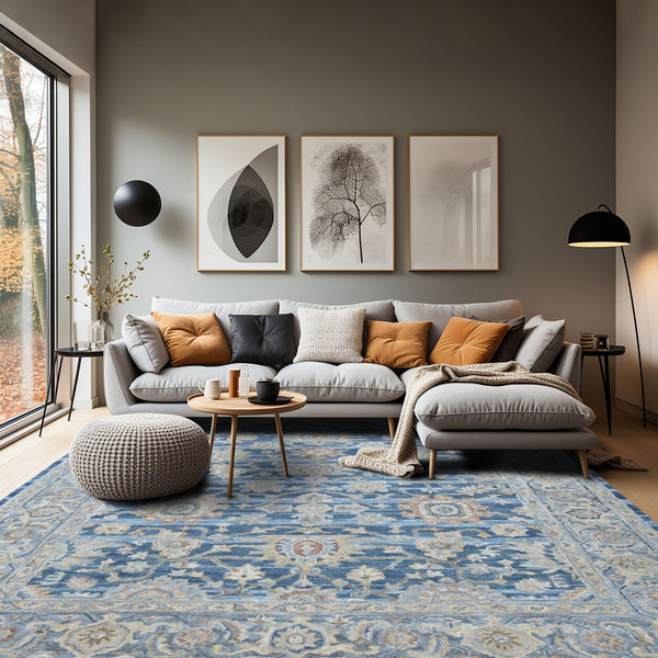 Multi Size Blue Beige Burnt Orange Color Hand Tufted Handmade Wool Modern & Contemporary Oriental Rug