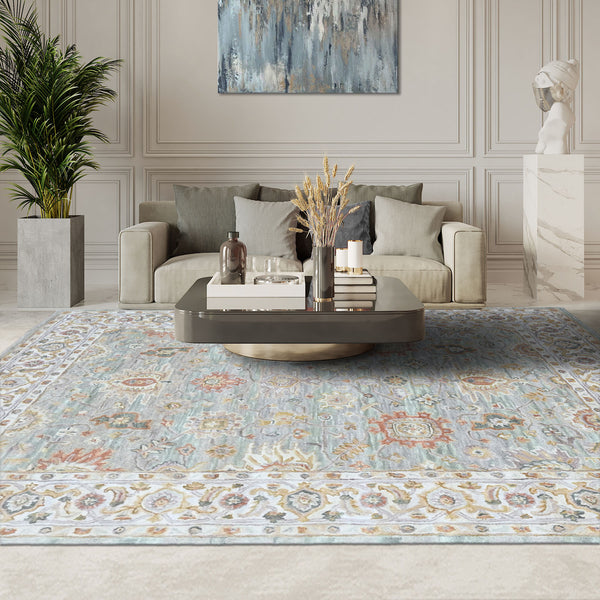Multi Size Mint Green Gray Burnt Orange Color Hand Tufted Handmade Wool Modern & Contemporary Oriental Rug