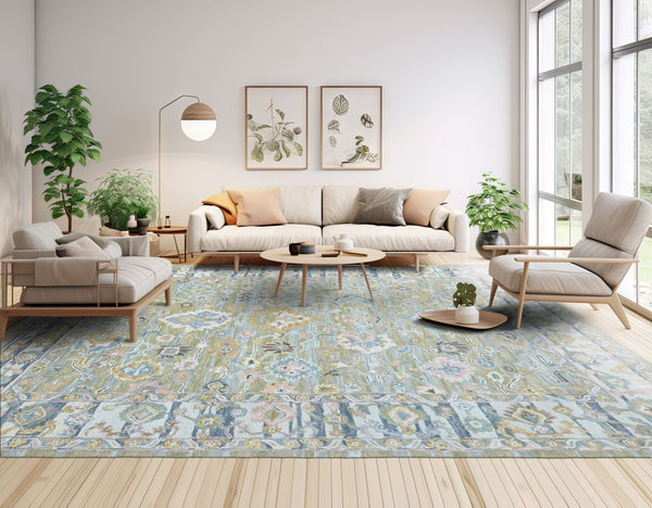 Multi Size Olive Green Aqua Burnt Orange Color Hand Tufted Handmade Wool Modern & Contemporary Oriental Rug