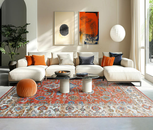Multi Size Rust Burnt Orange Blue Color Hand Tufted Handmade Wool Modern & Contemporary Oriental Rug