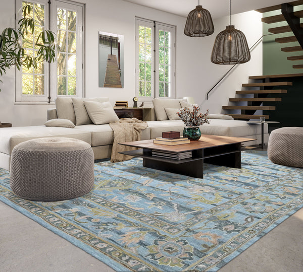 Multi Size Blue Aqua Olive Green Color Hand Tufted Handmade Wool Modern & Contemporary Oriental Rug